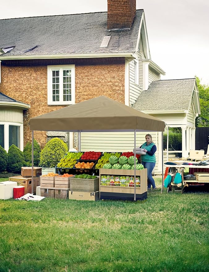 10 X 10ft Pop-Up Canopy Foldable Outdoor Sunshade Shelter One-Push Setup Tent for Events Parties Camping and Commercial Use. Instant Setup Tent Shelter with 1 Removable Sidewalls+ Khaki