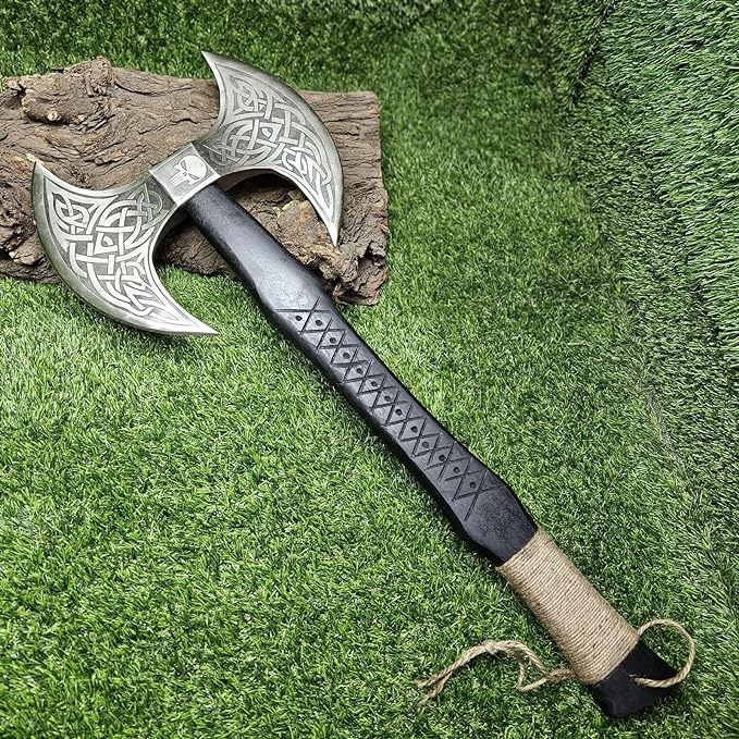 Poshland AX-7001 Custom Gift Forged Carbon Steel Viking Axe with Rose Wood Shaft Double Edge Axe