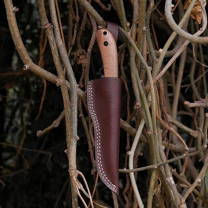Bushcraft Knife - 9-Inch Scandi EDC Knife S30V Steel And Walnut Wood Handle Full Tang Fixed Blade with Premium Leather Sheath - For Camping Hunting Survival and Outdoor Use - Gifts For Men