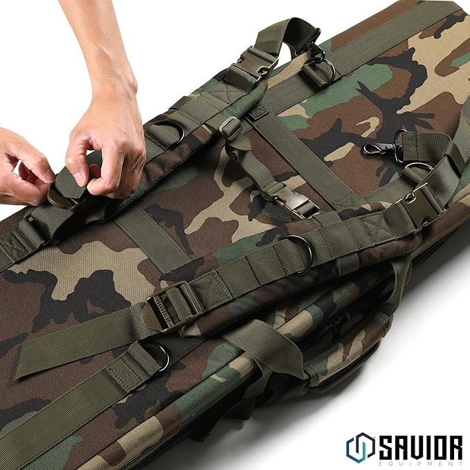 Savior Equipment American Classic Tactical Double Long Gun Bag Pistol Transportation Case w/Backpack Strap Lockable Compartment Available Length in 32 36 42 46 51 55