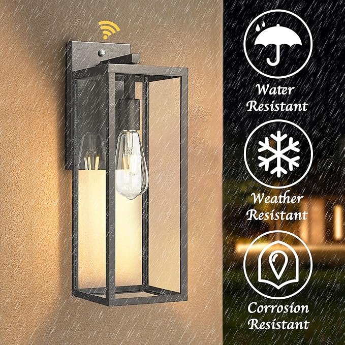 Bestshared Dusk to Dawn Sensor Outdoor Wall Lantern 18 Inch Tall Large Exterior Wall Lights Anti-Rust Modern Black Outside Lamp for House Front Porch Doorway Patio (Black 18 H)