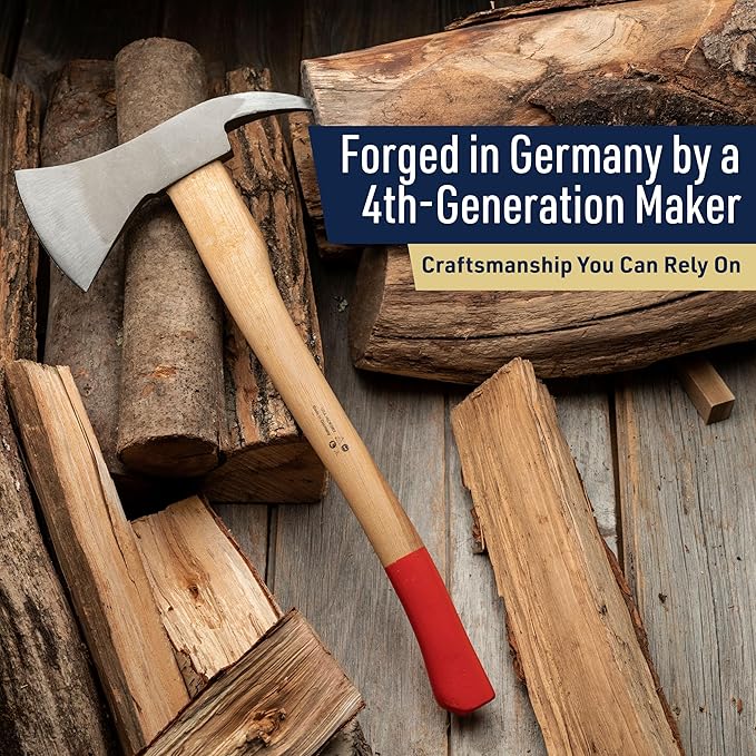 Wood Splitting Axe with Log Pick - 21” Camping Hatchet Axe for Chopping Wood with Forged Steel Head with Log Splitter Blade Built-in Pickaroon Logging Tool and Wooden Handle by Kings County Tools
