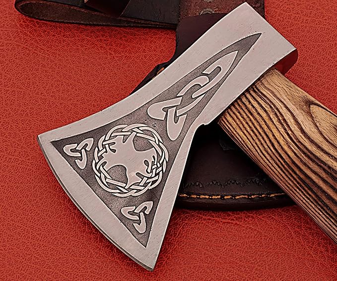 Smart &amp Sharp Hand Forged Viking Axe Etched on The Carbon Steel Forged Engraved Axe SS-17403 (ash Wood)
