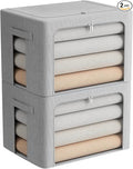 FHSQX 2 Pack Clothes Storage Bins Stackable Metal Frame Storage Box Large Capacity Foldable Linen Fabric Box Organizer with Carrying Handles and Clear Window (Light Gray 19.7x 15.7x 12.6 Inch)