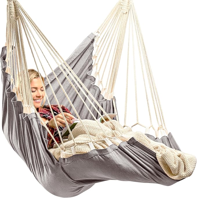 Hanging Hammock Chair Swing - Hammock Swing Chair with Foot Rest - Indoor/Outdoor Hanging Chair - Quick &amp Easy Setup with Durable Hardware – Spacious Full Body Support – Holds 440 Lbs