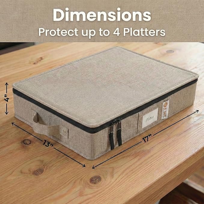 Platter Storage Containers - Hard Shell Protection for Fine China Sturdy Dish Organizer with Dividers for Seasonal Storage Moving &amp More - Protects up to 4 Platters (Brown)