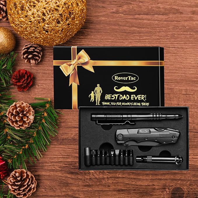 RoverTac Multitool Knife Tool Set for Dad Gift 15-in-1 Multitool Knife Tactical Pen Whistle in a Premium Gift Box with BEST DAD EVER Gifts for Dad for Birthday Christmas Valentine Father's Day