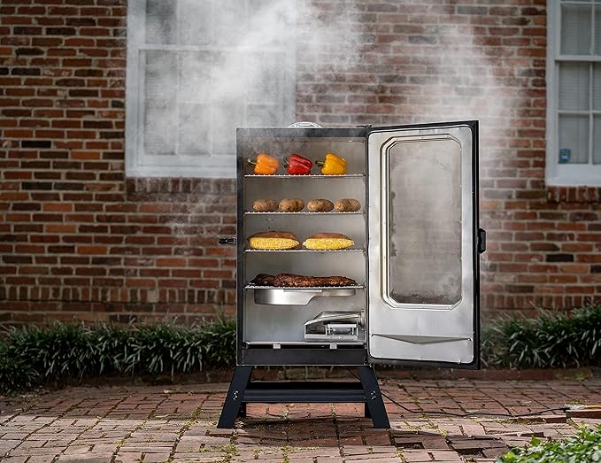 Masterbuilt® 40-inch Digital Electric Vertical BBQ Smoker with Leg Kit Side Wood Chip Loader and 970 Cooking Square Inches in Black Model MB20070122