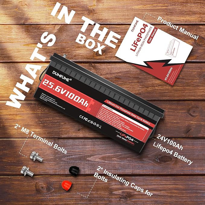 24V 100Ah LiFePO4 Lithium Battery4000+ Cycles &amp 100% DODBuilt-in 100A BMS25.6V High Energy DensityPerfect for RV Solar Off-Grid Camping Home Backup