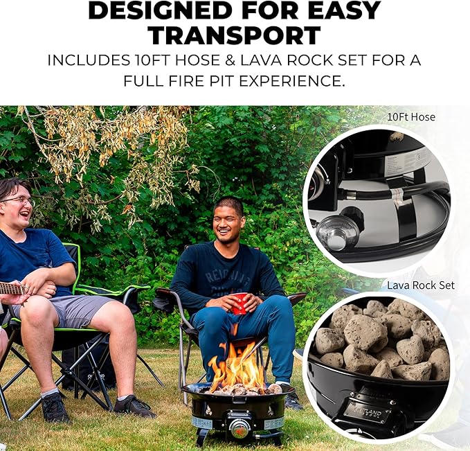 Outland Living Portable Propane Fire Pit 19-inch 58000 BTU Smokeless Gas Firebowl | Perfect for Camping Patio Backyard Tailgating Deck RV| Black 823 Standard