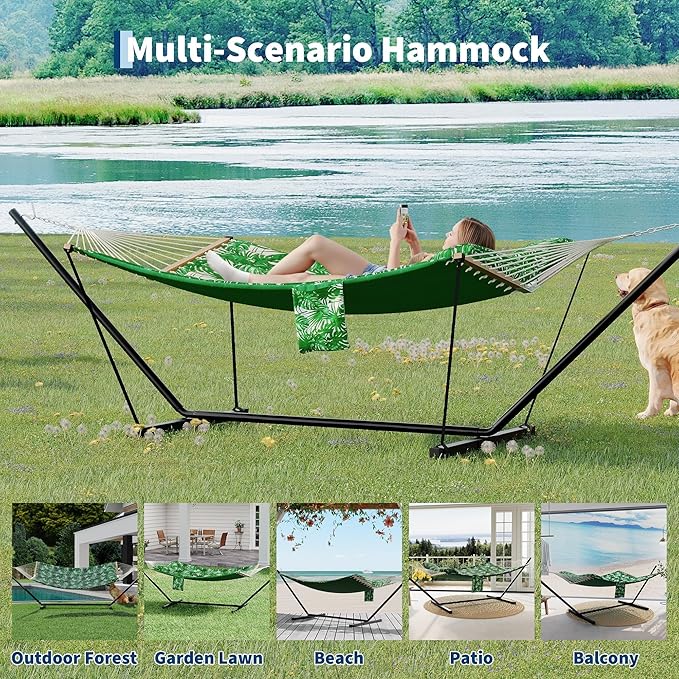 2 Person Outdoor Hammock with Stand 450LBS Capacity Heavy Duty Hammock with Carrying Bag &amp Soft Pillow Portable Indoor Outdoor Hammock Perfect for Backyard Patio Beach