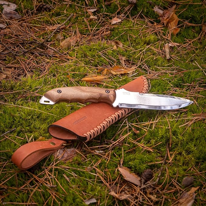 BPSKNIVES HK2 CSH - Handmade Carbon Steel Knife - Fixed Blade Full Tang Camping Knife - Hunting Bushcraft Knives With Leather Sheath - Outdoor Scandinavian Camp Knives