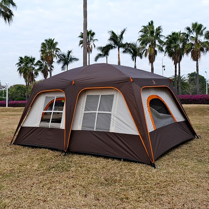 KTT Large Tent 6-8-10-12 PersonFamily Cabin Tents2 Rooms2 Doors and 4 Windows with MeshStraight WallWaterproofDouble LayerBig Tents for OutdoorPicnicCampingFamily Gathering