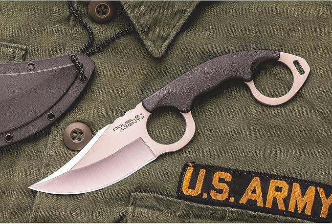 COLD STEEL Double Agent II Plain Edge Durable Lightweight Japanese AUS8A Steel Clip Point Shape 3 Fixed Blade Tactical Outdoor Hunting Knife Griv-Ex Handle Secure-Ex Sheath