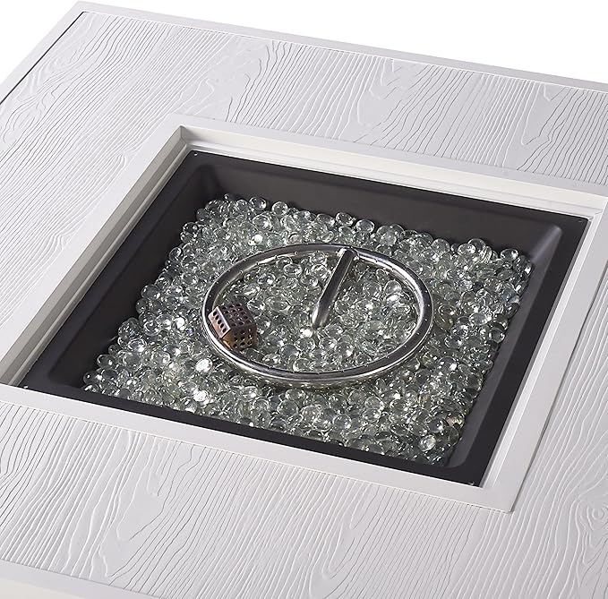 Oakland Living Square 42 in. x 42 in. Aluminum Propane Fire Pit Table with Glass Beads Two Covers Lid 57000 BTUs in White Finish