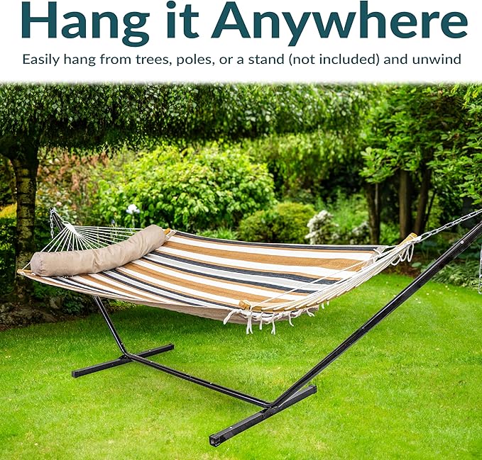 Sunnydaze Outdoor Hammock with Spreader Bar - 450-Pound Capacity Curved Spreader Bar Hammock - Calming Desert