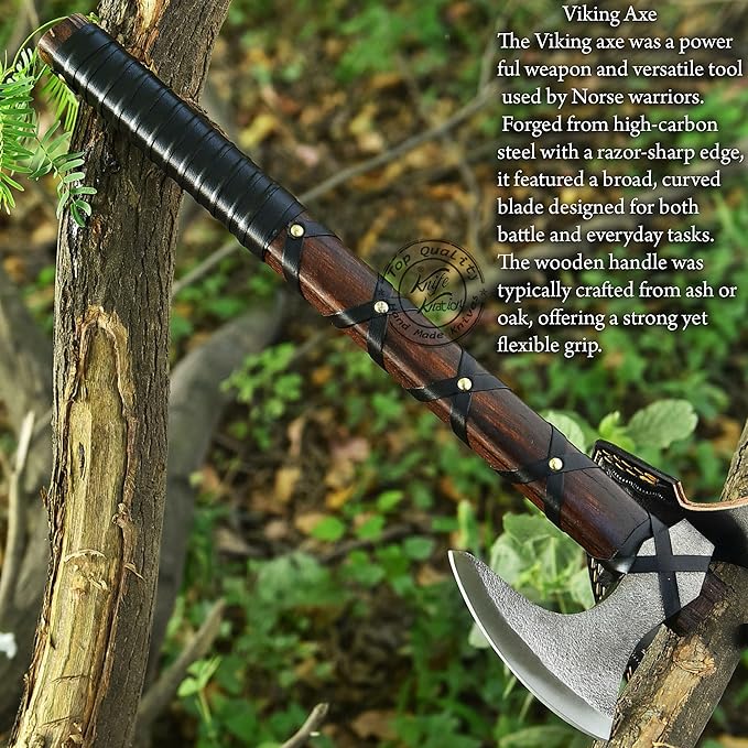 Hand-Forged Viking Axe of Ragnar Lothbrok Hunting Axe Handmade Camping Axes Hatchet-Norse Axe Tomahawk Vikings Bearded Axes Leather-Wrapped Handle &amp Sheath (AXE-11)