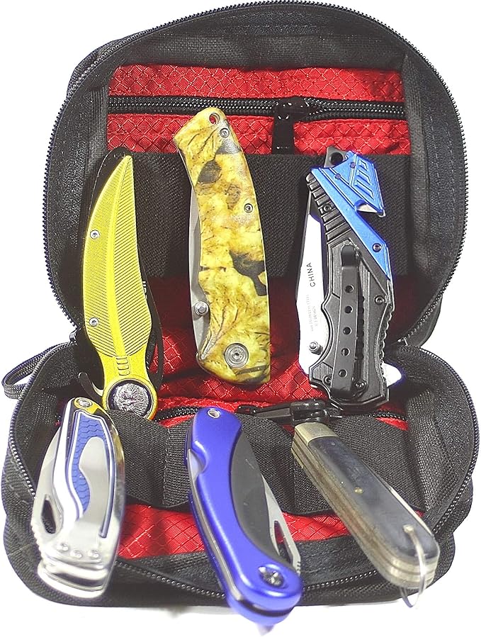 Grizzly RIMFIRE- Folding Knife Protective Gear Bag. Tough Sturdy Heavy Duty Stitching. Heavy use for Years. Carries 6 Folding Knives. Two Heavy Straps for Waist Belt Backpack Gear B