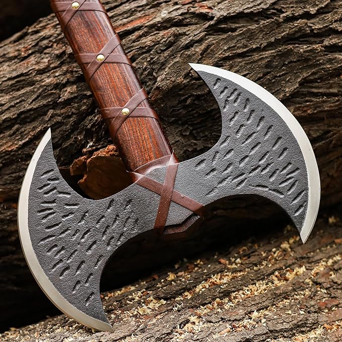 SHINY CRAFTS® Handmade Viking Axe Hatchet Norse Axe- 40 Long Two-Handed Berserker Hatchet Forged Axe - Bearded Axe - with Sheath (Brown-VBA-22)