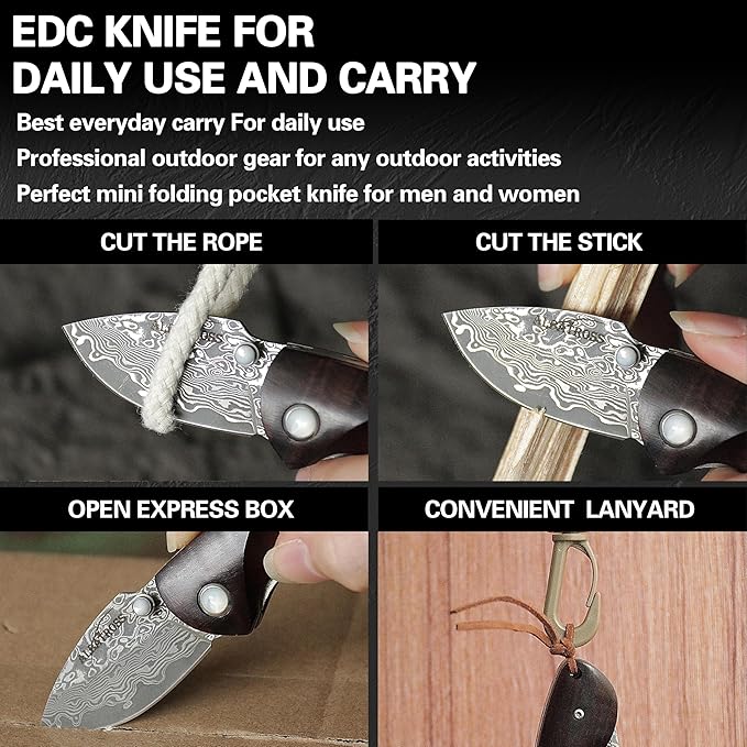 Father's Day Mother's Day &amp Birthday Gift for Him Her: ALBATROSS Mini Pocket Knife - 4.75 Modern Damascus Steel Folding Knife with Red Sandalwood Handle - 71 Layer Hand Forged Blade - Liner Loc