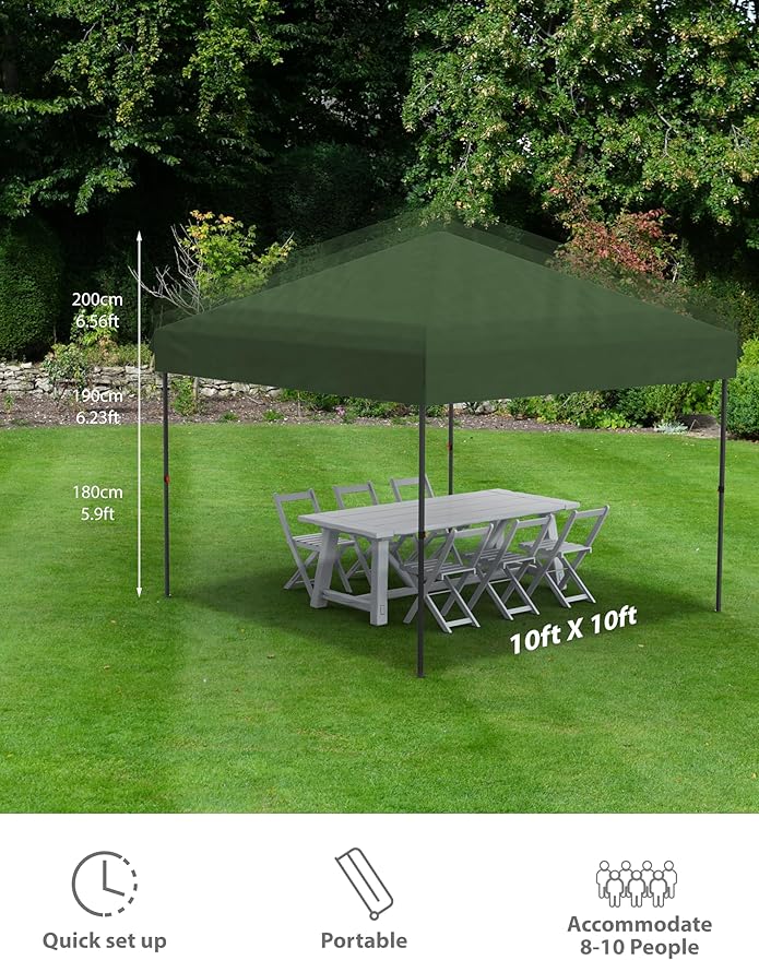 10 X 10ft Pop-Up Canopy Foldable Outdoor Sunshade Shelter One-Push Setup Tent for Events Parties Camping and Commercial Use. Instant Setup Tent Shelter with 1 Removable Sidewalls+ Green