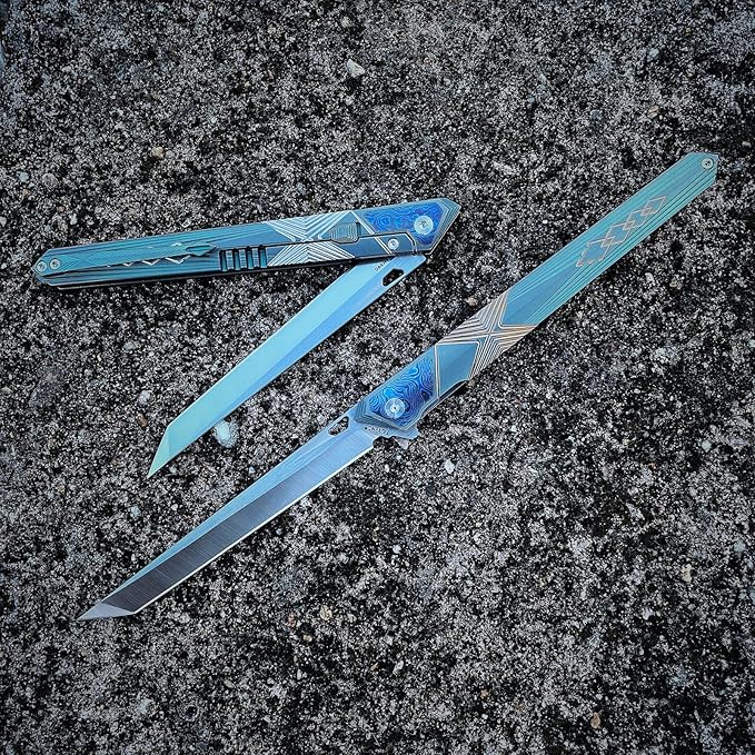 folding knife belt clip M390 steel blade outdoor camping knife portable pocket knife titanium handle lightweight EDC men's pocket knife belt sheath