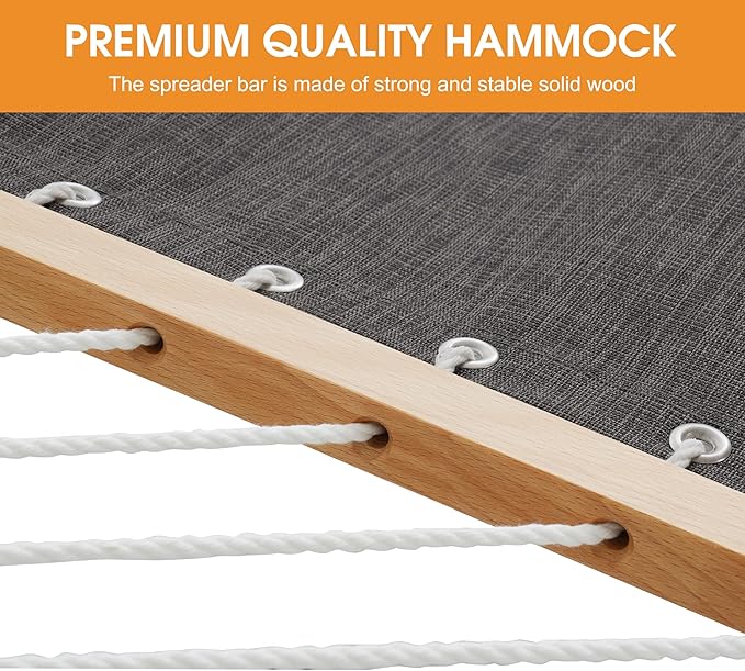 Lazy Daze Hammocks 11 FT Double Outside Hammock Quick Dry Olefin Fabric Hammock with Spreader Bar &amp Side Pocket for Outdoor Poolside Backyard 450 lbs Capacity Black