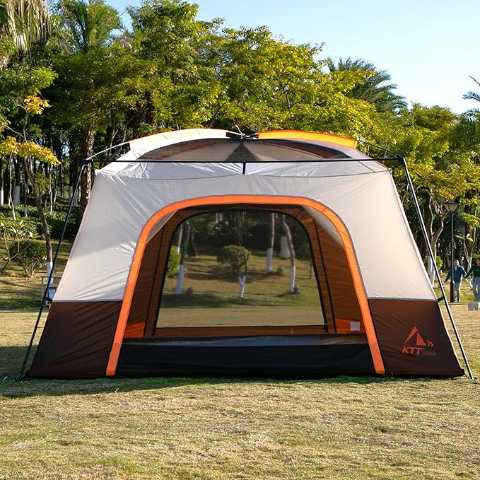 KTT Extra Large Tent 10-12-14 Person(B)Family Cabin Tents2 Rooms3 Doors and 3 Windows with MeshStraight WallWaterproofDouble LayerBig Tent for OutdoorPicnicCampingFamily Gathering
