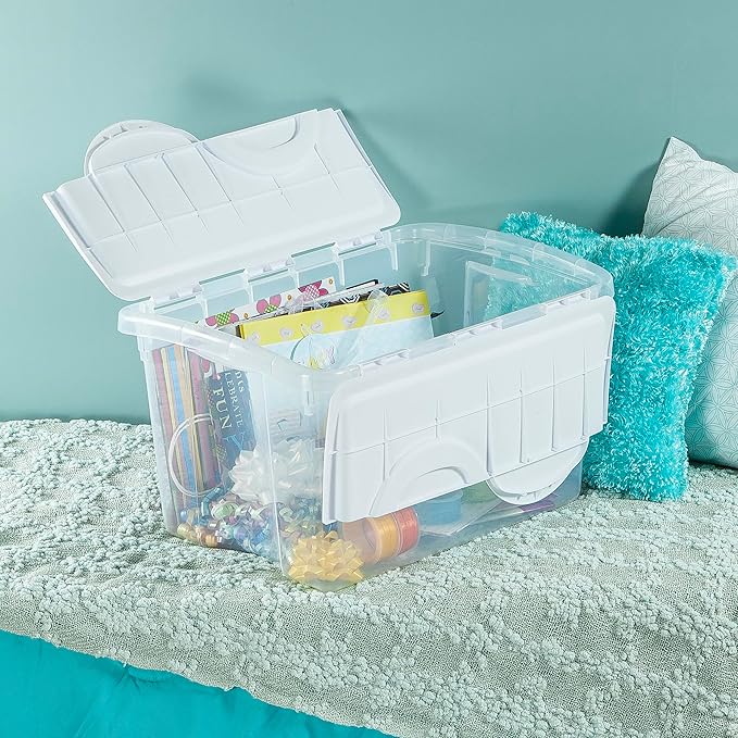 Sterilite 6-Pack Stackable Storage Bin with Lid Clear Plastic Design 48 Quart