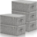 Soaoo 5 Pcs Fabric Storage Bins with Zipper Lids and Handle 15 x 10 x 6'' Rigid Collapsible Washable Wardrobe Storage Boxes Stackable Foldable Closet Organizer Containers Cubes Gray