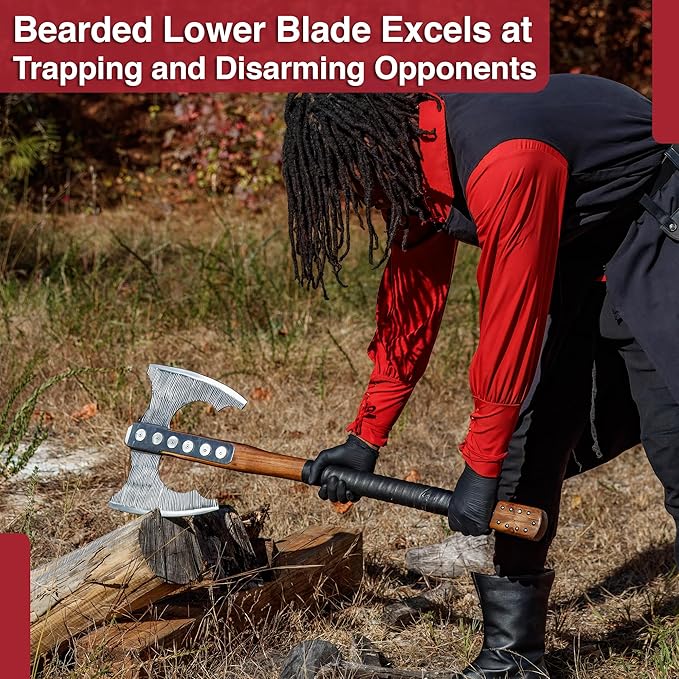 Armory Replicas™ Viking Double-Bladed Axe with Carbon Steel Blades and Leather-Wrapped Walnut Handle