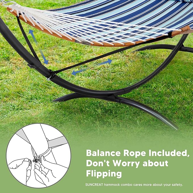 SUNCREAT Portable Outdoor Hammock with Stand Double Hammock with Stand for Outside Patent Pending Blue &amp White