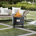 BAIDE HOME Portable Propane Fire Pit for Camping RV 50000 BTU Round 15'' H x 16'' W Portable Gas Firepit W/Lid Glass Rocks &amp Weather Resistant for Outdoors Propane Extension Hose Black
