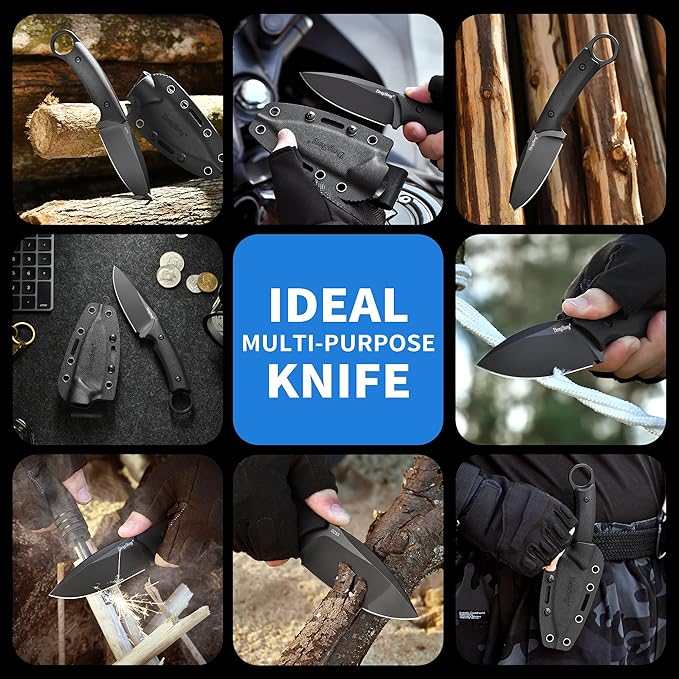 Fixed Blade Knife with Sheath 3.5” DC53 Steel blade with Black Titanium Coating and G10 Handle Full Tang Outdoor Camping Hiking Survival Knives for Men Women