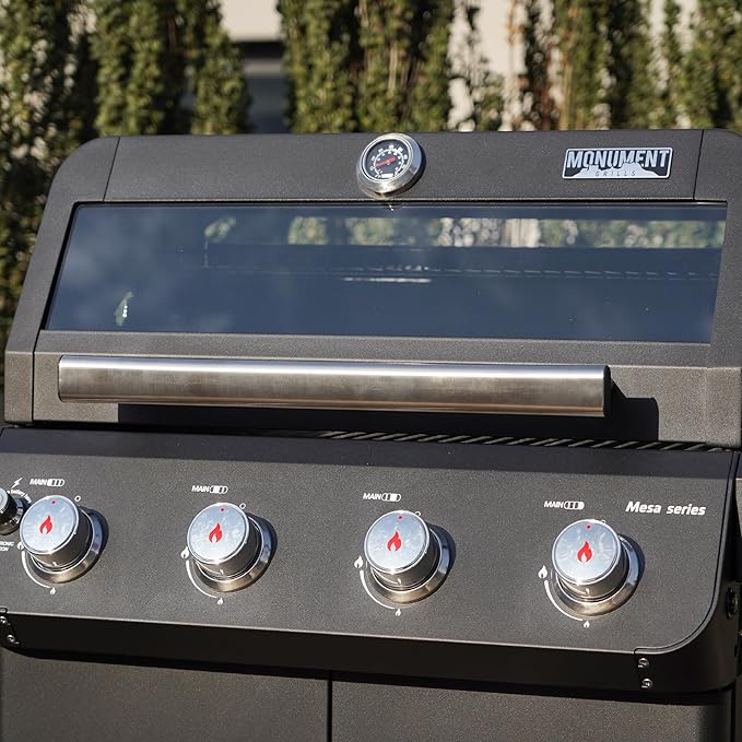 Monument Grills 4+1 Outdoor Barbecue Stainless Steel 4 Burners &amp 1 Side Burner Propane Gas Grill 52000 BTU Patio Garden Barbecue Grill with Knob Controls Mesa425 Black