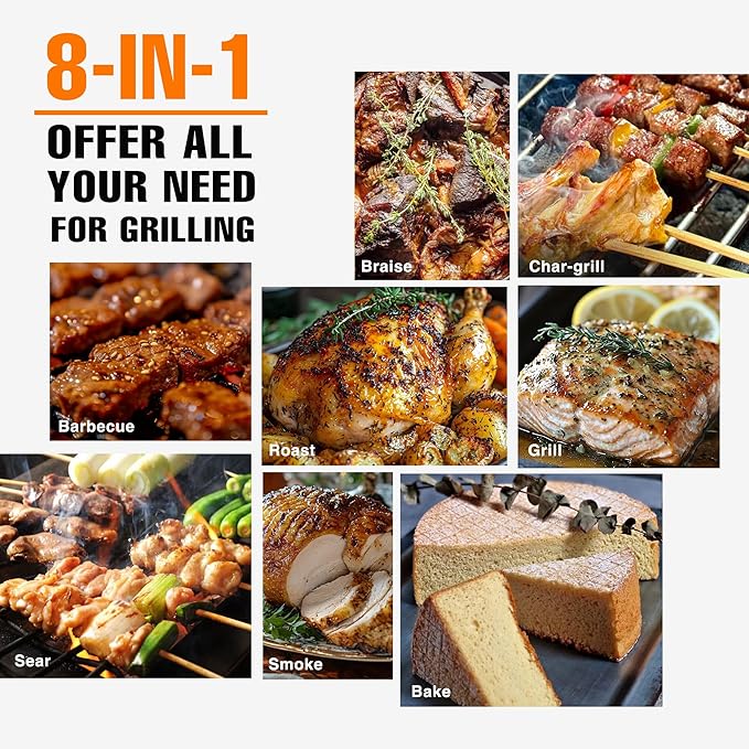 Wood Pellet Grill 440 SQ. IN Cook Area Pellet Smoker Grill 12LBS Hopper Pellets Grill 500℉ Max Temperature&ampAuto Feed 8 in 1 BBQ Grill Outdoor with Side Table Grease Bucket