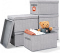LemonRoad 6 Pack 14'' x 10'' x 8'' Collapsible Storage Cubes Bins with Removable Lids Fabric Closet Organizers with Handles Foldable Memory Boxes for Shelves Nursery Bedroom Home Closet Gray