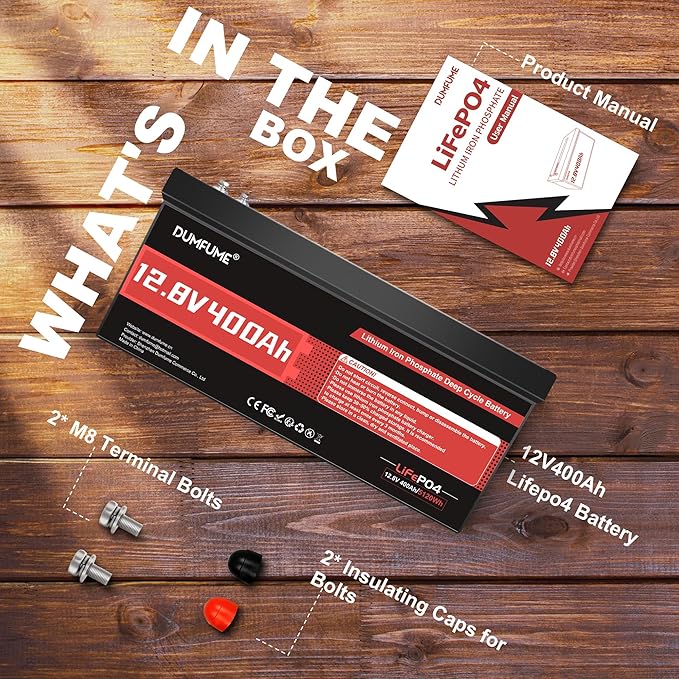 12V 400Ah LiFePO4 Battery 5120Wh Rechargeable Lithium Iron Phosphate Battery Built-in 200A BMS 15000+ Cycles for RV Solar Off-Grid Applications and Home Energy Storage