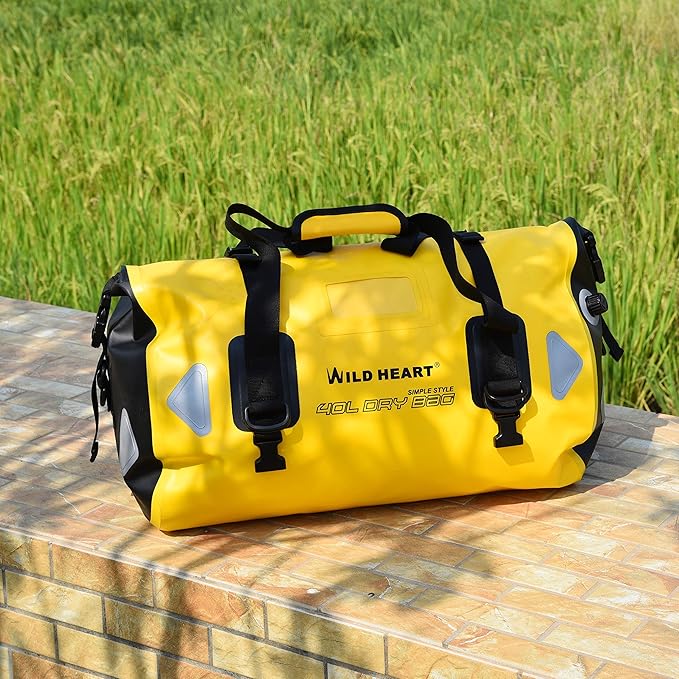 WILD HEART Waterproof Motorcycle Duffel Bag PVC500D Double-bottom With Rope Straps and Inner Pocket 40L 66L 100L for Kayaking Camping BoatingMotorcycle