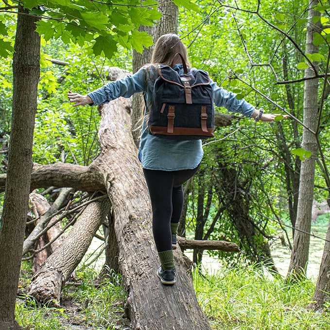 Fox Outdoor Products Adventurer Rucksack - Tactical Camping Spacious 25L Vintage Cotton Canvas Backpack with Leather Trim