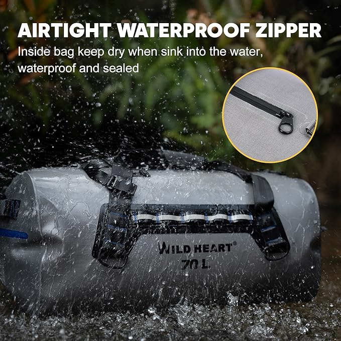 WILD HEART Waterproof Dry Duffel Bag Airtight TPU Dry Bag for Motorcycle Kayaking Rafting Skiing Travel Hiking Camping…