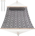 ANOW Outdoor Hammock with Spreader Bars and Detachable Pillow 2 Person Hammock 450 LBS Weight Capacity Gray Cube