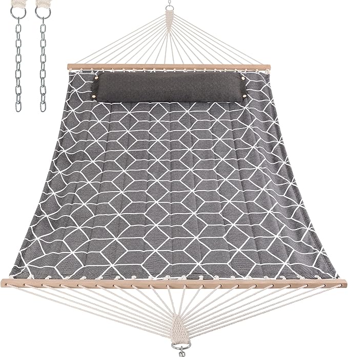 ANOW Outdoor Hammock with Spreader Bars and Detachable Pillow 2 Person Hammock 450 LBS Weight Capacity Gray Cube