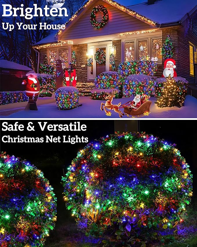 Led Christmas Net Lights for Bushes 132LED 6FT x 6FT Connectable UL Certified Net Lights for Bushes Tree Shrubs Xmas Trunk Green Wire Christmas Decorations
