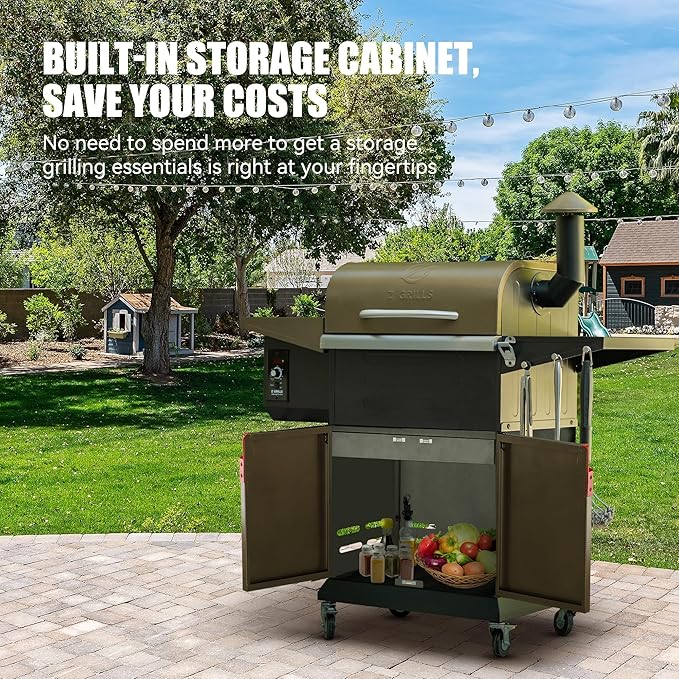 Z GRILLS 8-in-1 Outdoor BBQ Grill with PID 3.0 Controller Wood Pellet Smoker Auto Temperature Control Huge Storage Cabinet Side Shelf with Tool Hooks 572 sq in Cooking Area for Camping Party