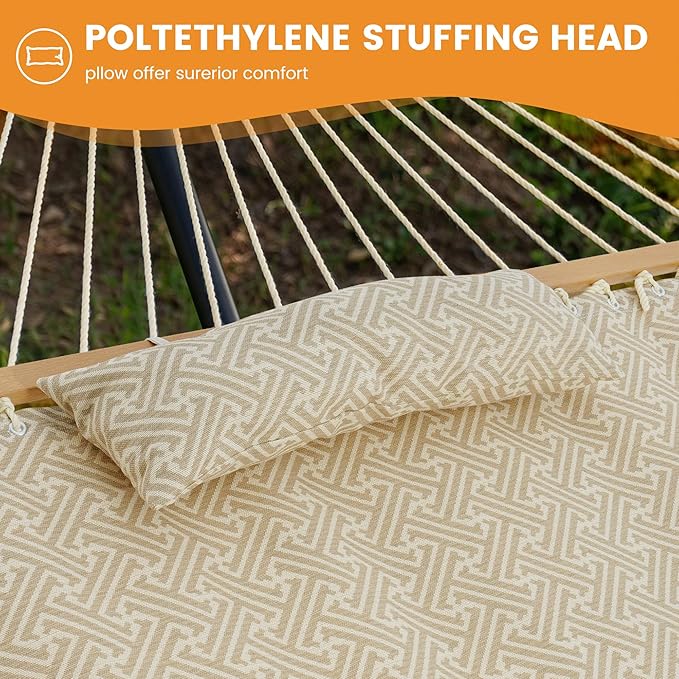 Lazy Daze Hammocks 12 FT Sunbrella Fabric Hammock not Fading with Spreader Bars and Free Pillow Fits for 2 Persons All Weather and Fade Resistant for Patio Yard 450 lbs Capacity Meander Wren