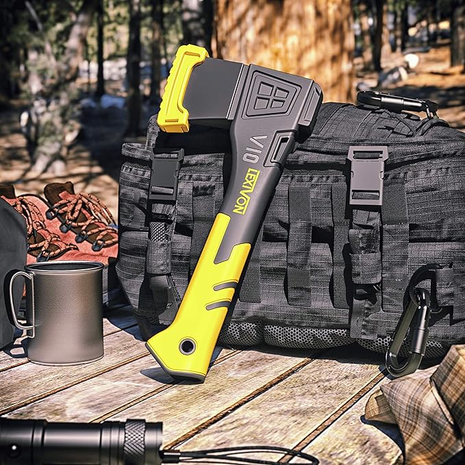 LEXIVON V10 Camping Hatchet 10-Inch Axe | Ergonomic TPR Grip Lightweight Fiber-Glass Composite Handle | Protective Carrying Sheath Included (LX-V10)