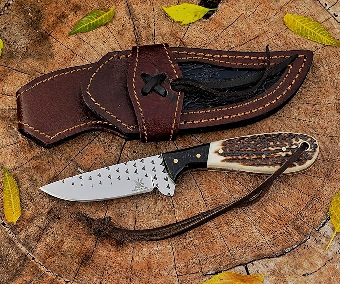 Break Edge Handcrafted Cowboy Hunting Knife with Leather Sheath Premium Handle Best Gift for Boy Friend and Father Day. (Light Brown)