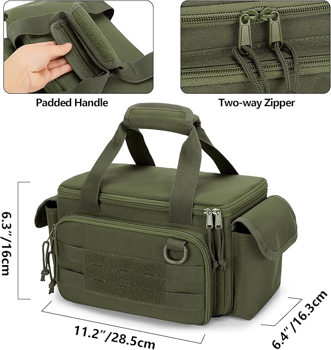 Rexmica Small Tool Bag with Anti-friction and Thick Padded Bottom Tool Storage Organizer for Men Tactical Range Bag Multi-functional Work Bag for Repairman Electrician Carpenters (Green)