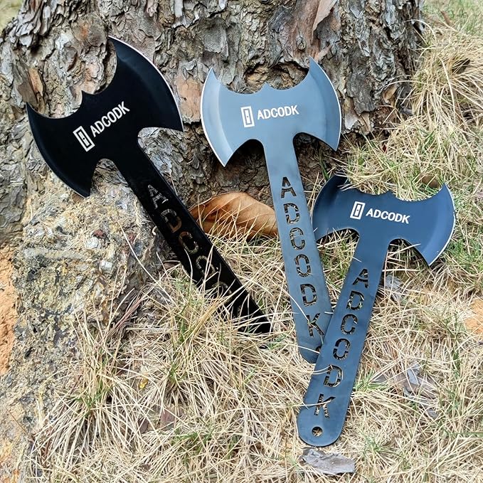 Throwing Axes and Tomahawks with Black Coated Letter Handle 11 inch Full Tang Double Bit Throwing Axe Set with Sheath Viking Axe Throwing Game for Recreation and Competition